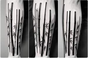 Straight and narrow bamboo sticks with leaves tattoo idea
