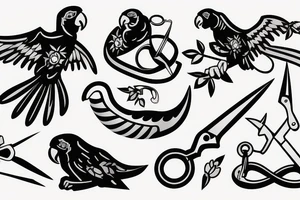 Parrot with scissors and hook tattoo idea