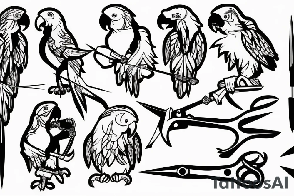 Parrot with scissors and hook tattoo idea