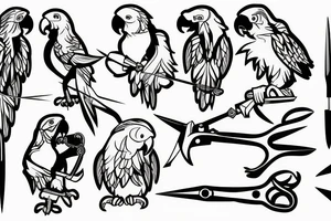 Parrot with scissors and hook tattoo idea