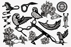 Parrot with scissors and hook tattoo idea