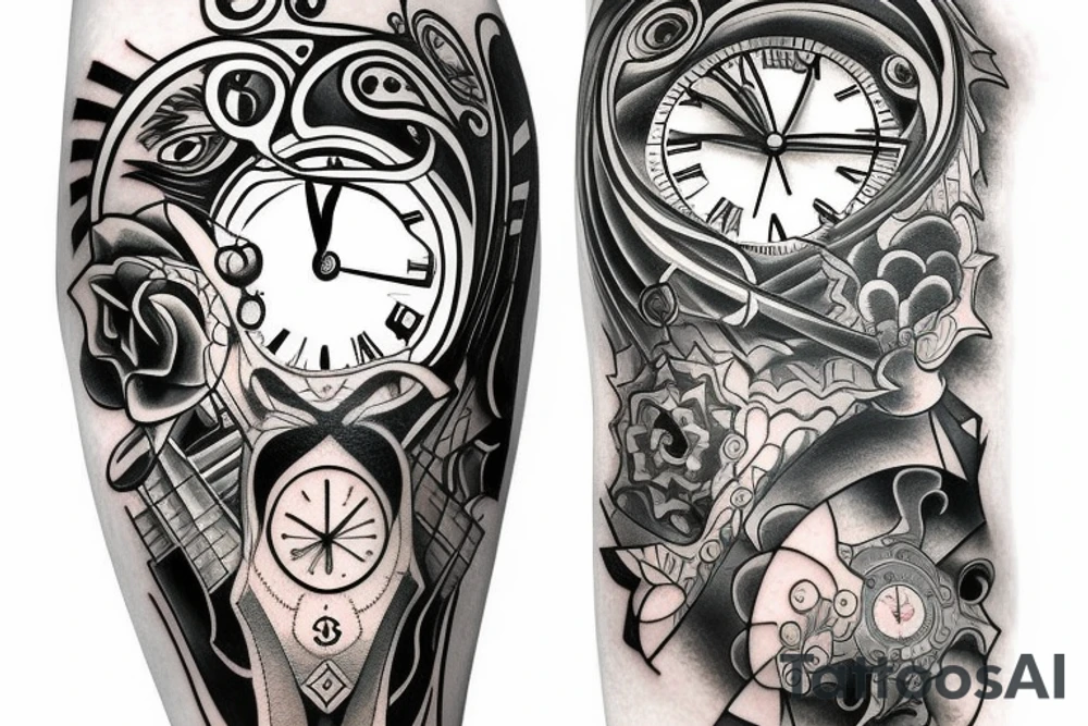 clock and computer tattoo idea