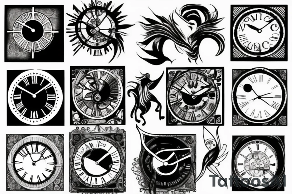 clock and computer tattoo idea
