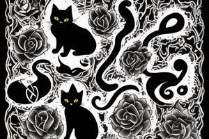 black cat on church in fire tattoo idea