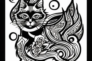 black cat on church in fire tattoo idea