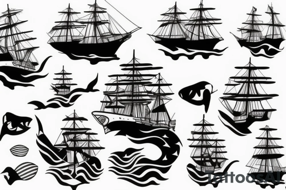 Ship in sea tattoo idea