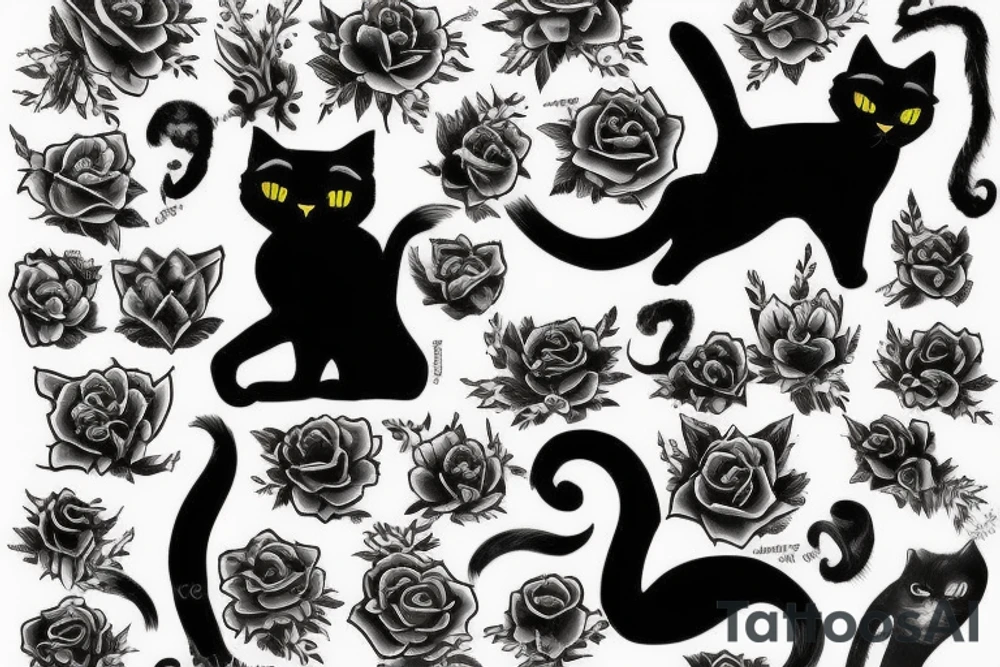 black cat on church in fire tattoo idea