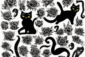 black cat on church in fire tattoo idea