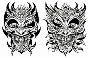demon mask in sakura flowers tattoo idea