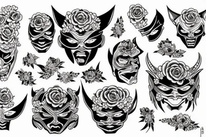 demon mask in sakura flowers tattoo idea