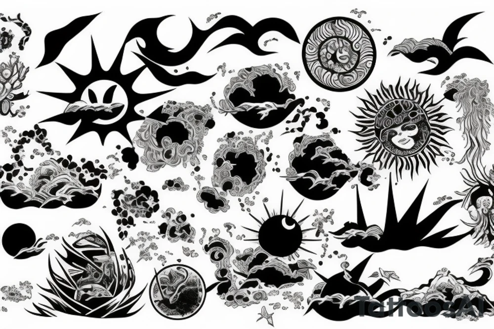 light shading rising sun sun rays sun rise over ocean tattoo idea