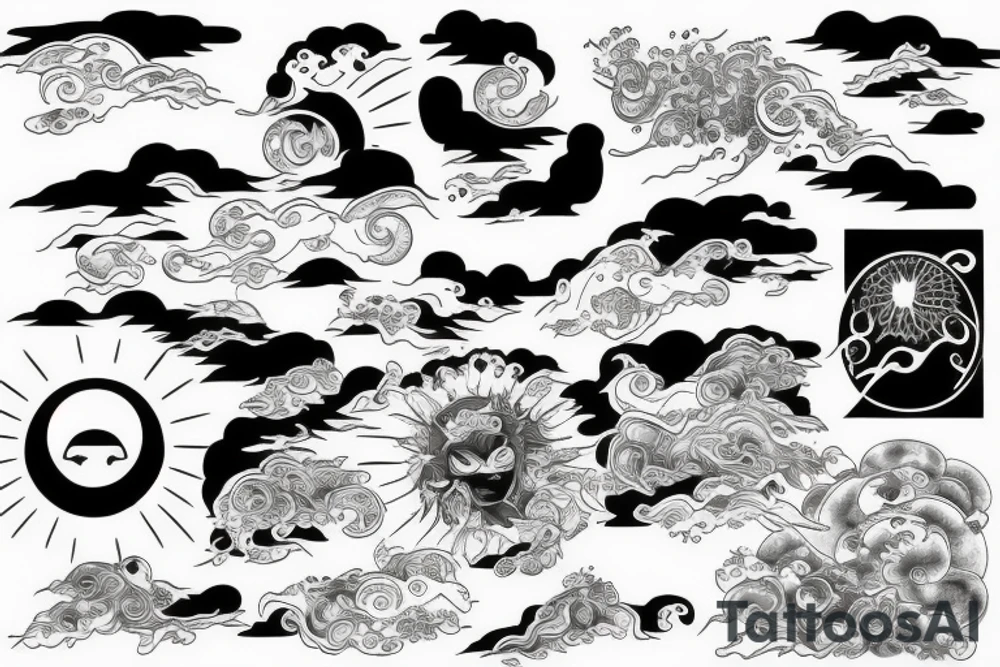 light shading rising sun sun rays sun rise over ocean tattoo idea