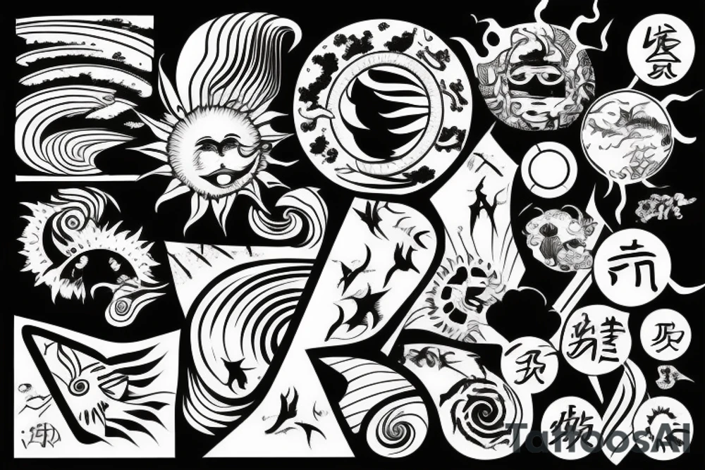 light shading rising sun sun rays sun rise over ocean tattoo idea