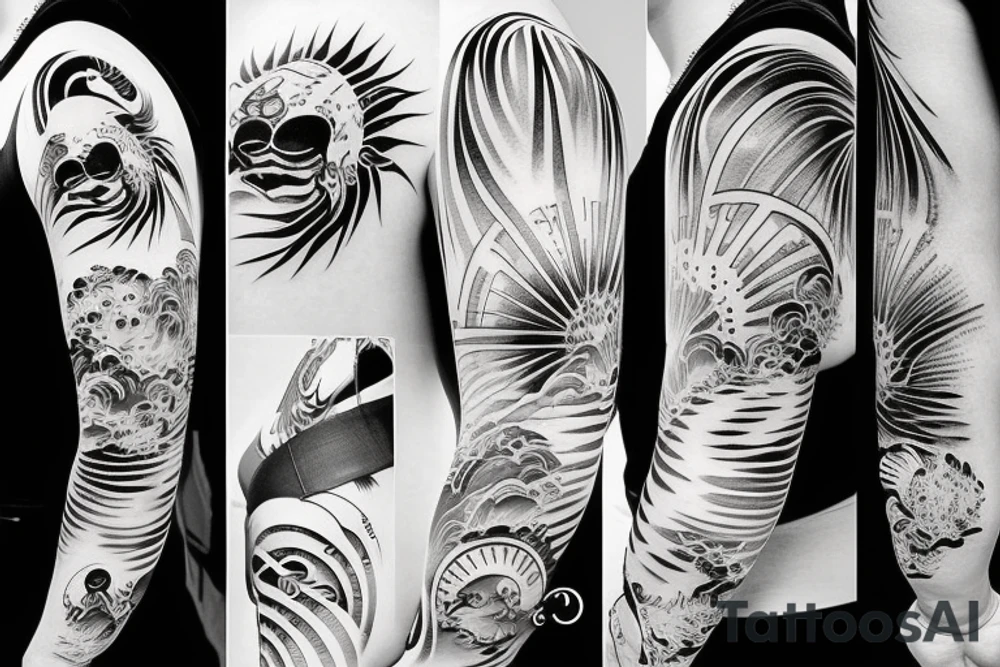 light shading rising sun sun rays sun rise over ocean tattoo idea