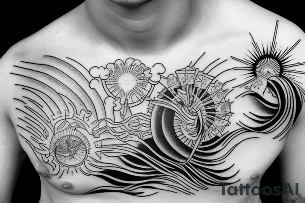 light shading rising sun sun rays sun rise over ocean tattoo idea
