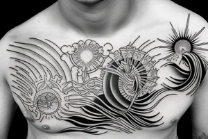 light shading rising sun sun rays sun rise over ocean tattoo idea