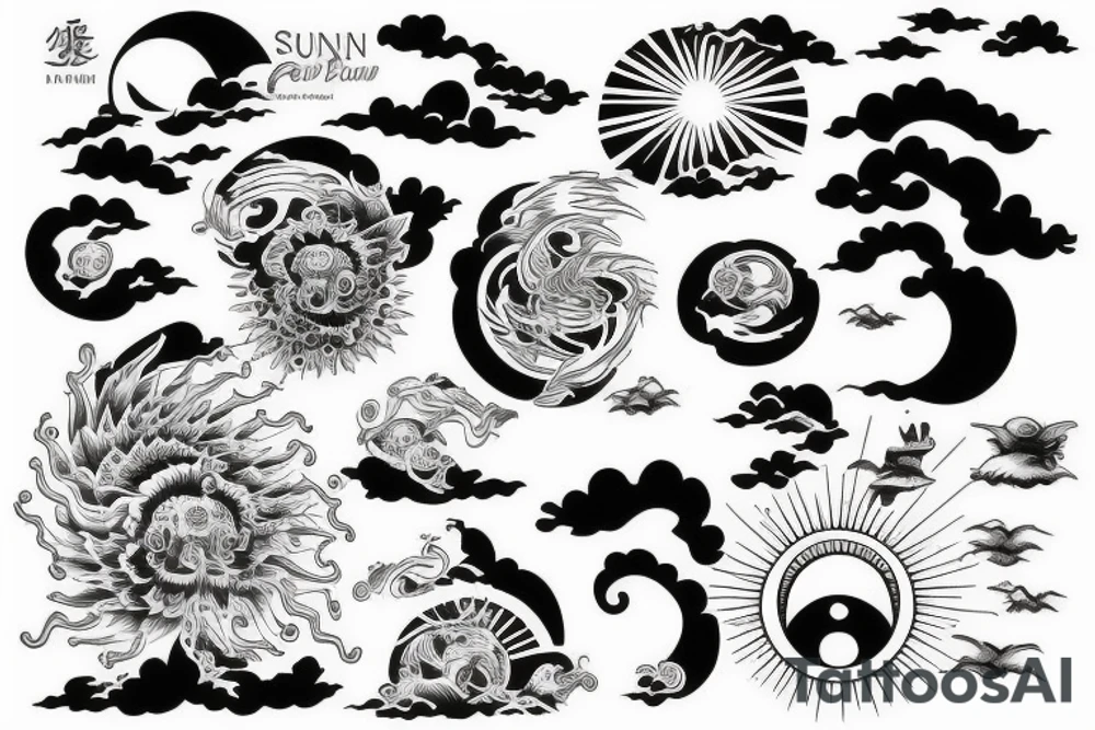 light shading rising sun sun rays sun rise over ocean tattoo idea