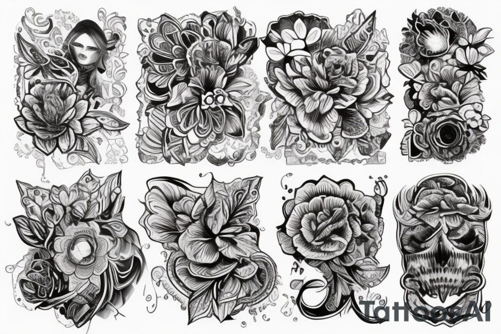 Сова с листьями и черно-белым орнаментом tattoo idea