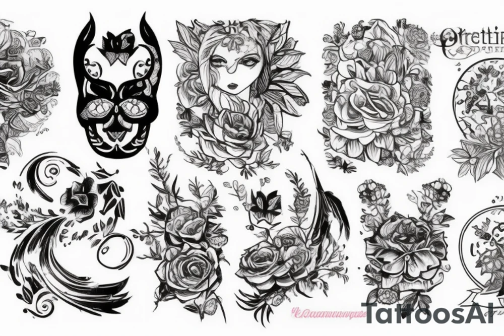 Сова с листьями и черно-белым орнаментом tattoo idea