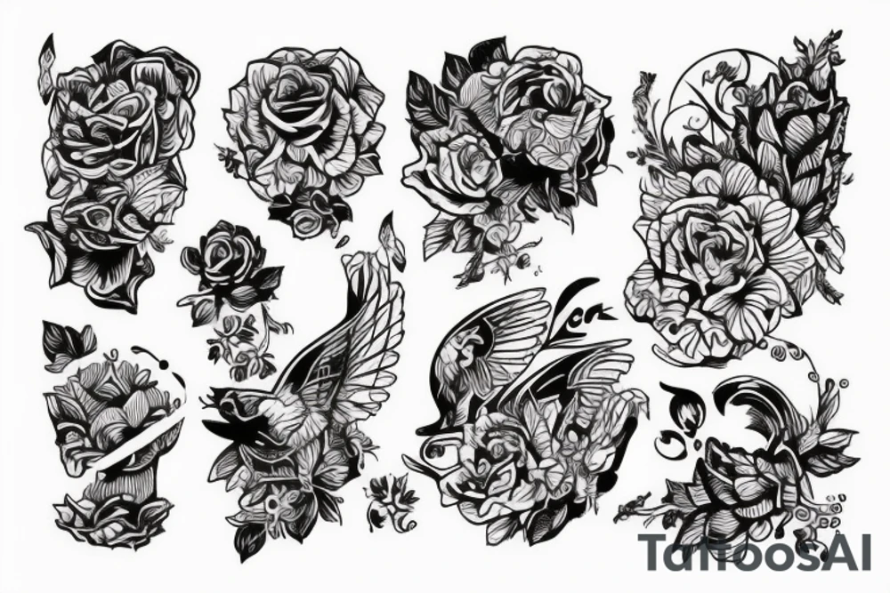 Сова в листьях и с черно-белым орнаментом tattoo idea