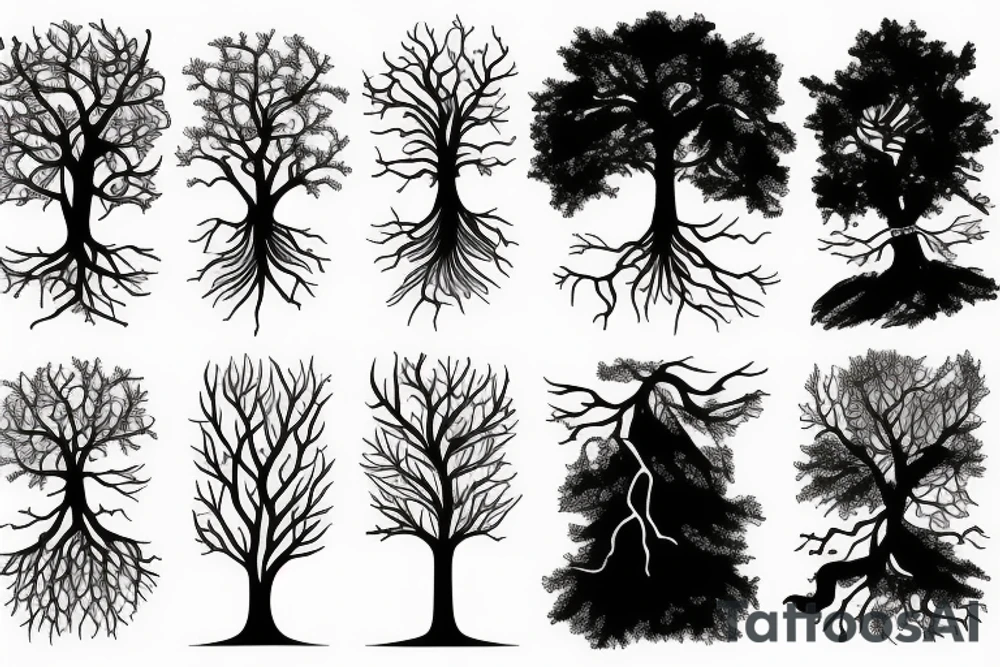 a tree with a root dissolves in the wind tattoo idea