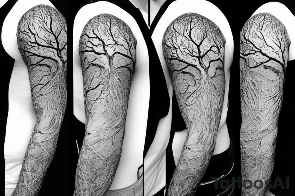Oak with a root dissolves in the wind tattoo idea