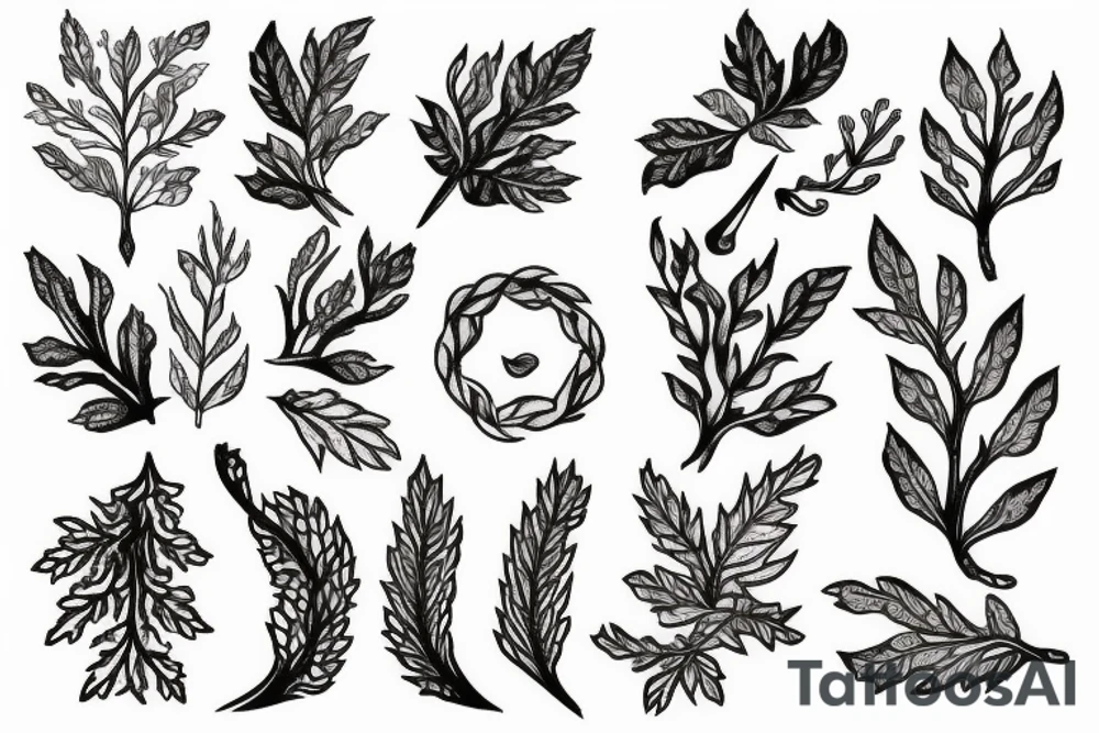 Oak with a root and leafs dissolves in the wind tattoo idea Oak with a root and leafs dissolves in the wind tattoo idea