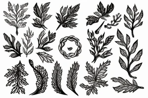 Oak with a root and leafs dissolves in the wind tattoo idea