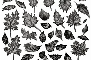 Oak with a root and leafs dissolves in the wind tattoo idea