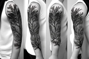 Oak with a root and leafs dissolves in the wind tattoo idea