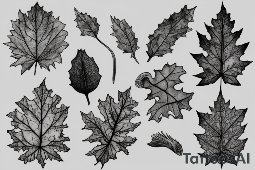 Oak with a root and leafs dissolves in the wind tattoo idea Oak with a root and leafs dissolves in the wind tattoo idea