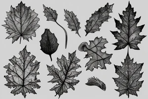 Oak with a root and leafs dissolves in the wind tattoo idea