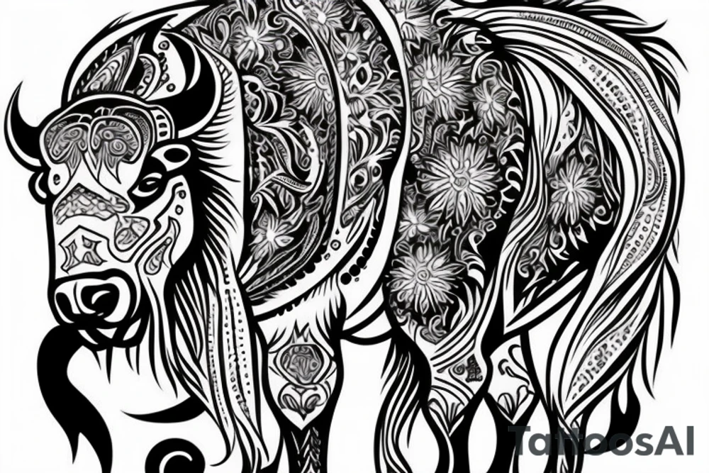 bison with Belasrussian ornament tattoo idea