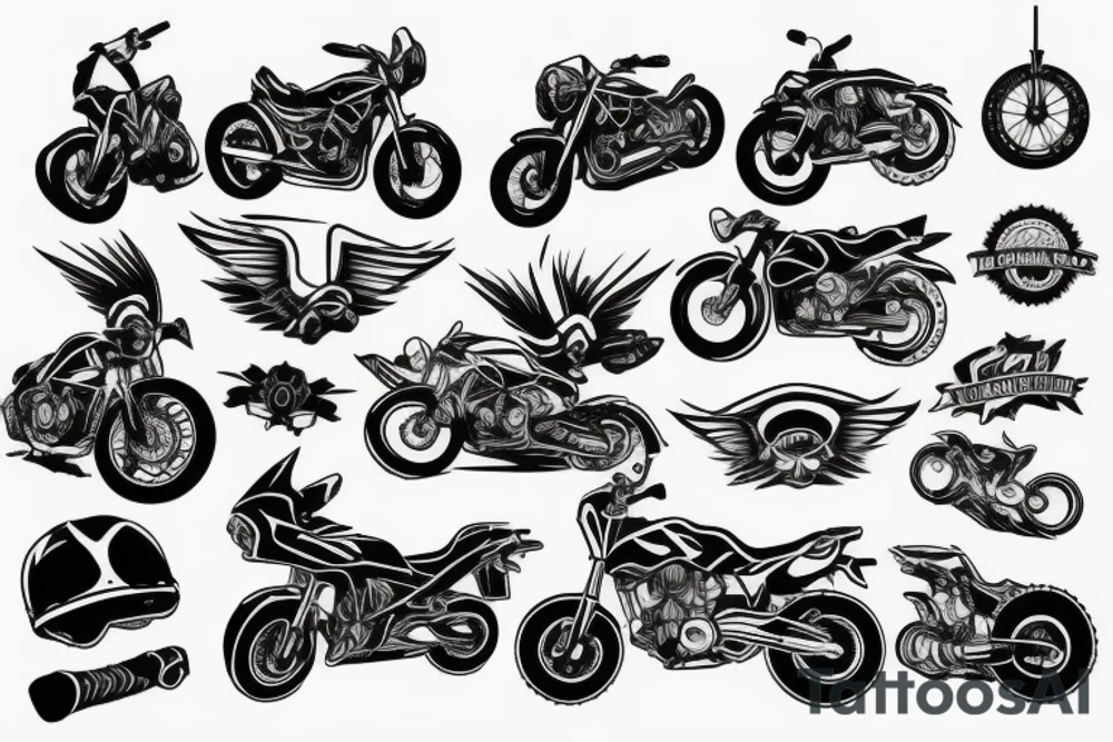 Motorcycle, sky jump, travel, extreme sports tattoo idea