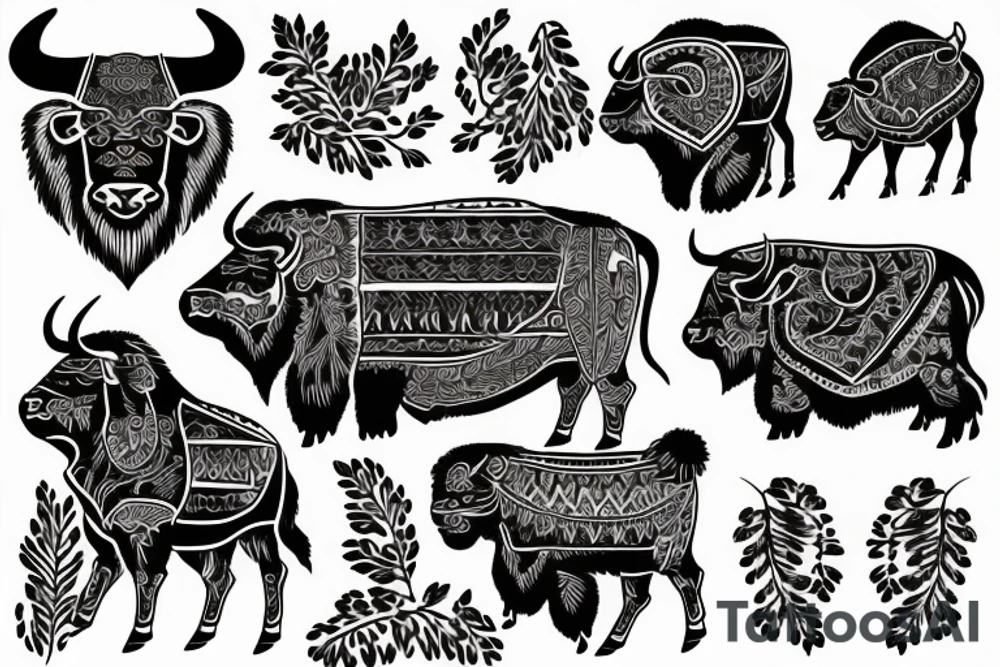 bison with Belasrussian ornament tattoo idea