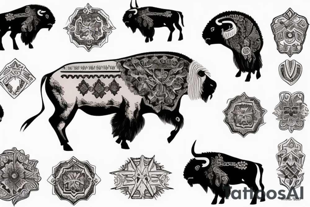 bison with Belasrussian ornament tattoo idea