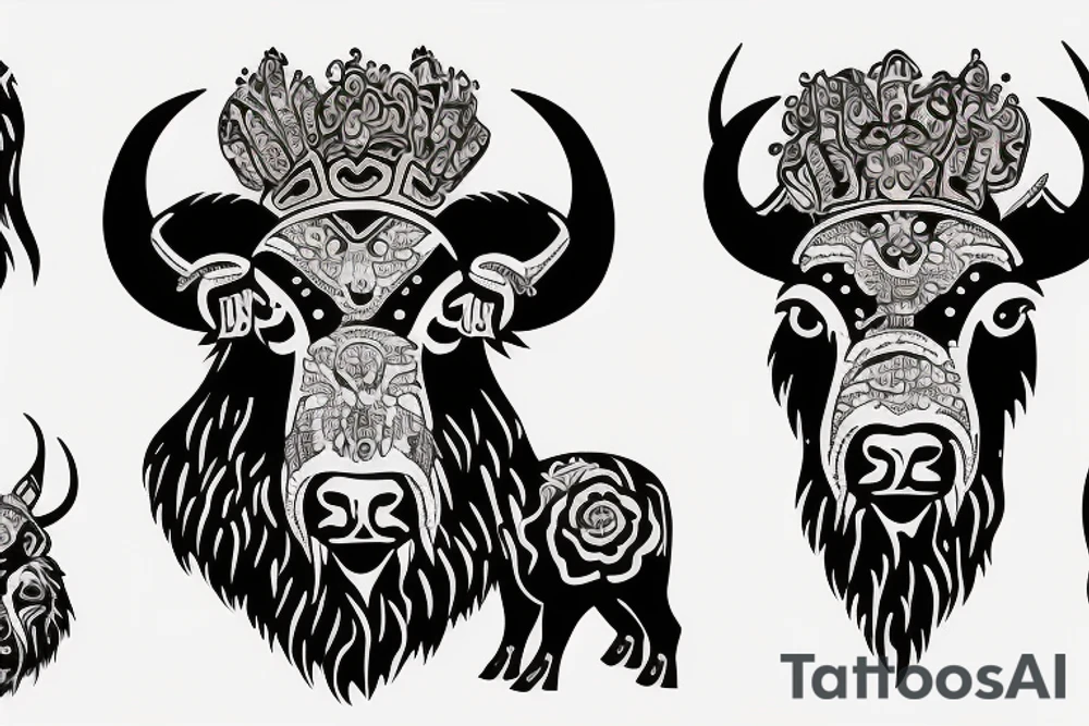 bison with Belasrussian ornament tattoo idea