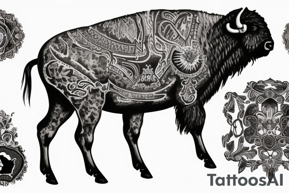 bison with Belasrussian ornament tattoo idea