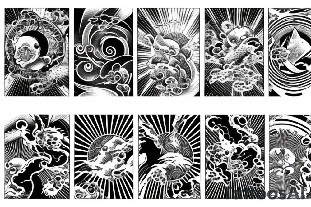 light shading rising sun sun rays sun rise over ocean tattoo idea
