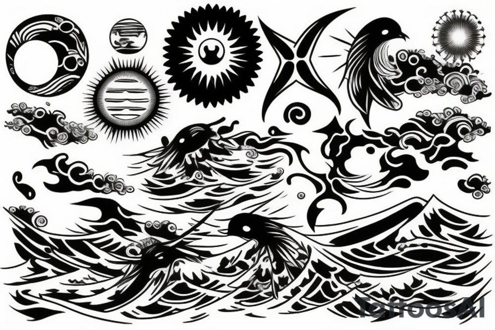 light shading rising sun sun rays sun rise over ocean tattoo idea