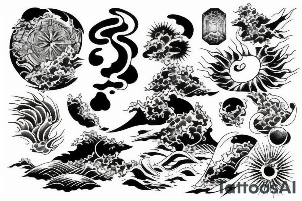 light shading rising sun sun rays sun rise over ocean tattoo idea