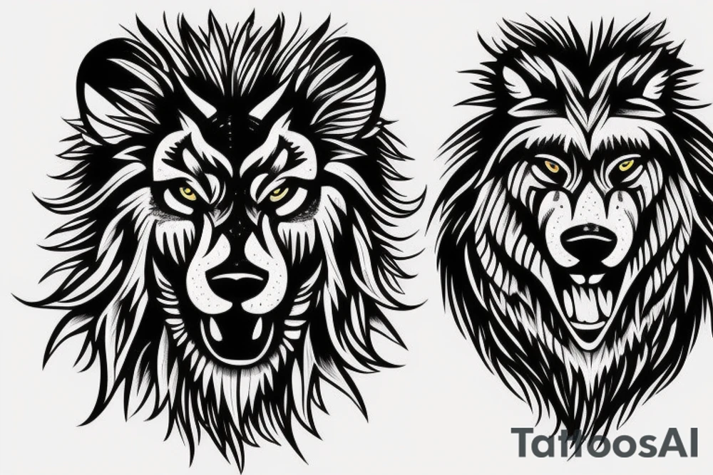 Black lion vs wolf tattoo idea