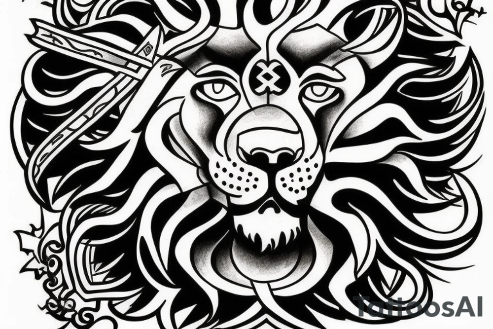 Lion compass jesus cross tattoo idea