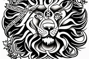 Lion compass jesus cross tattoo idea
