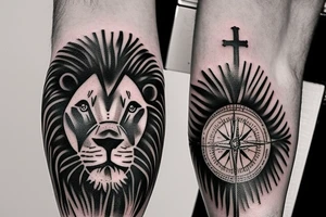 Lion compass jesus cross tattoo idea