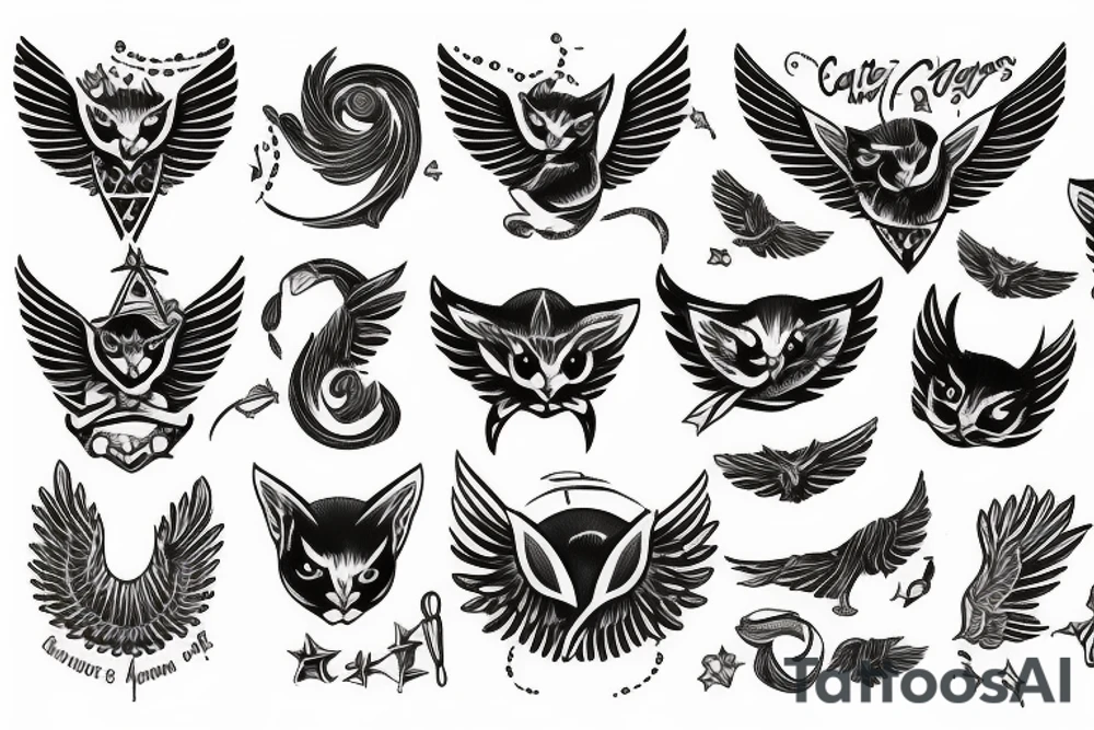 cat with wings tattoo idea
