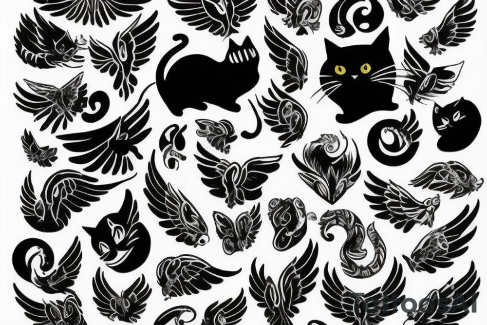 cat with wings tattoo idea
