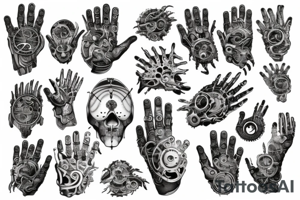 hand like machine tattoo idea