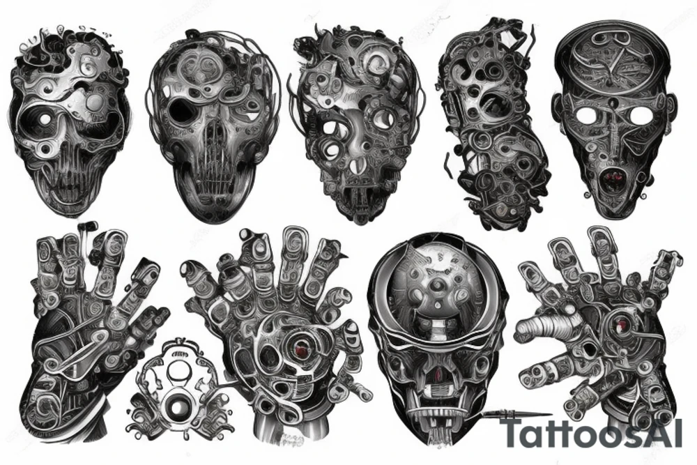hand like machine tattoo idea