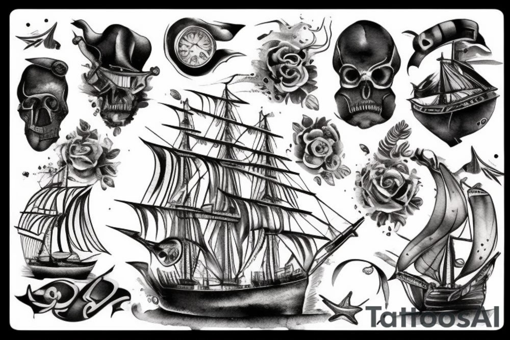 The ship "Black Pearl" from the book "Treasure Island" tattoo idea